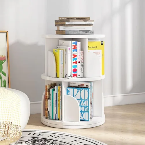 Miniatura 3 de Gdrasuya10 Estantería giratoria de 2 niveles pequeña para dormitorio, estantería apilable con estante de almacenamiento, estante de almacenamiento