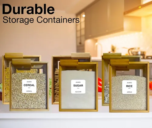 Miniatura 8 de AVARO Dispensador de alimentos – Dispensador de cereales de bambú de 2.2L para encimera y dispensador de arroz – Contenedores de almacenamiento