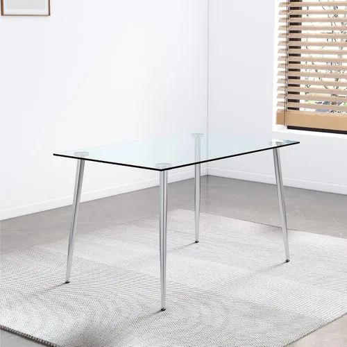 Miniatura 3 de Mesa de comedor rectangular moderna y minimalista de cristal para 4 y 6 personas con mesa de vidrio templado de 0.31 pulgadas y patas de metal