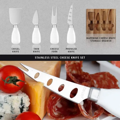 Miniatura 6 de hecef Juego de tablas de queso de madera de acacia, tabla grande para charcutería con juego de cuchillos de acero inoxidable, servidor de madera