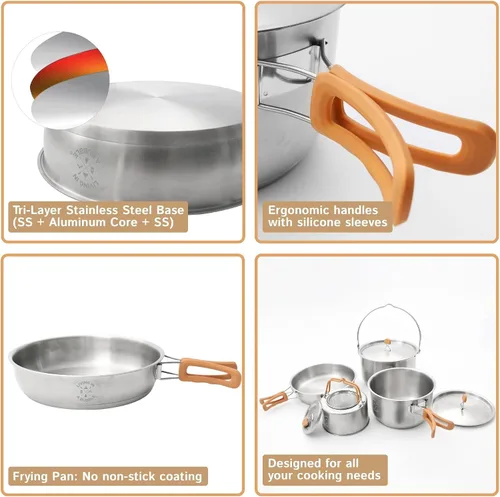 Miniatura 8 de Living in a Bubble Juego de cocina de acero inoxidable prémium de 7 piezas, acero inoxidable unido de tres capas, asas ergonómicas con funda