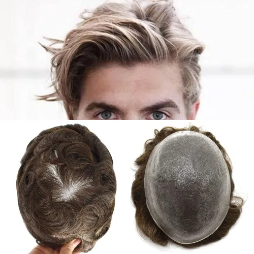 Miniatura 19 de Toupee Hair for Men Hair Piece 0.002 in Ultra Thin Skin Mens Toupee Sistema de reemplazo de cabello humano para hombres, prótesis capilar