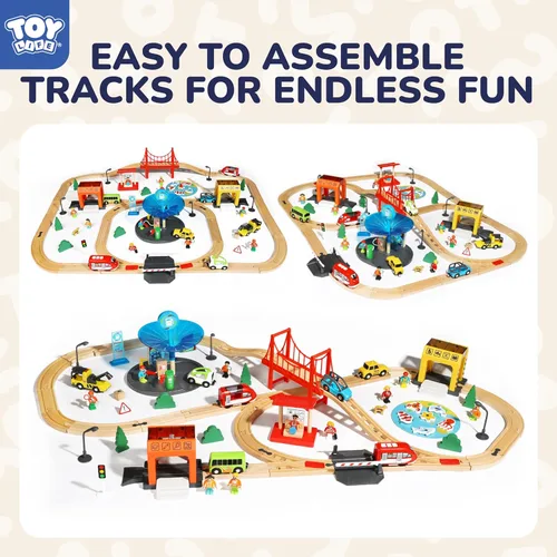 Miniatura 3 de TOY Life Juego de Tren de Madera para Niños Pequeños de 2-4 Años, 119 Piezas Juguetes de Tren de Ciudad con Vías de Tren de Madera, Juego de Tren