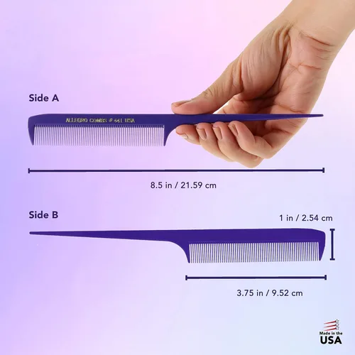Miniatura 4 de Allegro Combs Peines de cola de rata de 441. 8.5 pulgadas para trenzar o separar dientes finos de cola de rata, juego de peines para peinar
