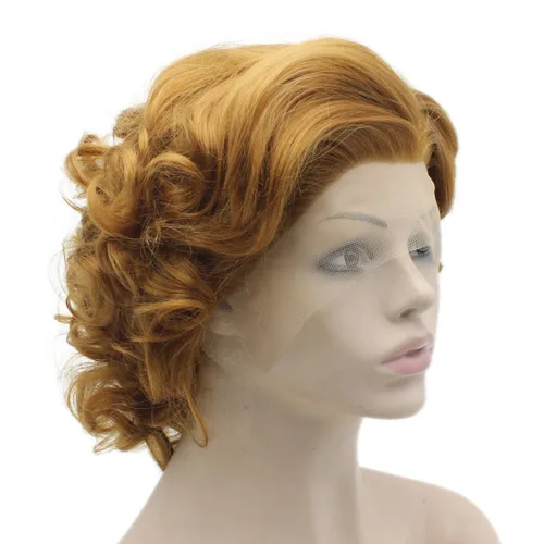 Miniatura 2 de Mxangel - Peluca de cabello sintético con encaje frontal natural, corto, rizado, rubio dorado