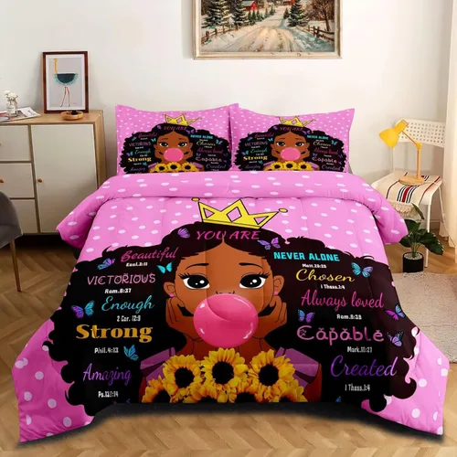 Miniatura 9 de Juegos de Edredón de Niña Negra Afroamericana Individual, Juego de Ropa de Cama Black Girl Magic, Juego de Edredón de Princesa, Juego de Cama