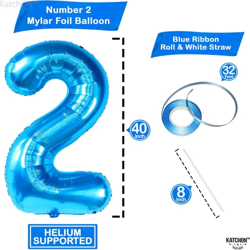 Miniatura 2 de KatchOn, Globo grande azul número 2 de 40 pulgadas Decoraciones de cumpleaños de Baby Shark para niño de 2 años Globo azul número 2 Globo