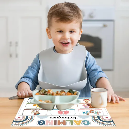 Miniatura 7 de Juego de 8 manteles individuales para niños y niñas con diseño de esquina relajante, diseño bohemio, para salud mental, antideslizante, lavable