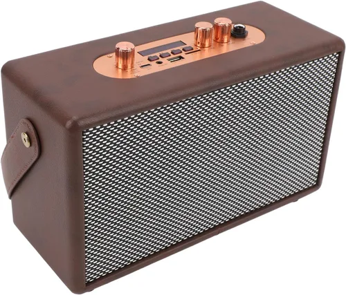 Miniatura 6 de Altavoz portátil retro, altavoz vintage de piel sintética con 10 W x 2 altavoces duales, tiempo de reproducción de 8 horas de duración, entrada