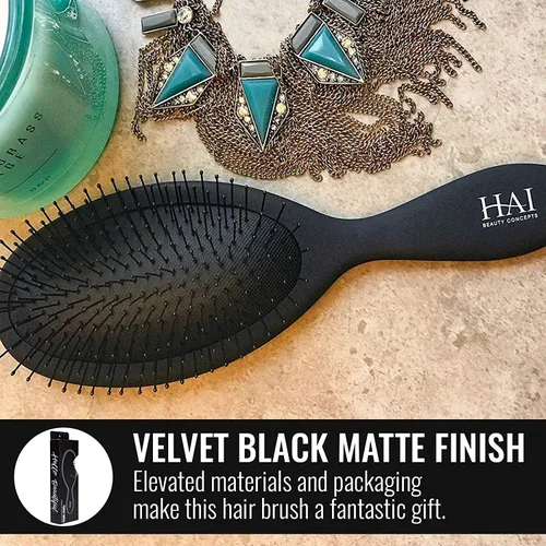 Miniatura 3 de HAI DETANGLER - Cepillo de paleta suavizante prémium para cabello húmedo o seco, color negro medianoche