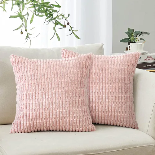 Miniatura 9 de OTOSTAR Paquete de 2 fundas de almohada decorativas de pana de 18 x 18 pulgadas, suaves, estilo bohemio, a rayas, cuadradas, estilo rural, para Rosa
