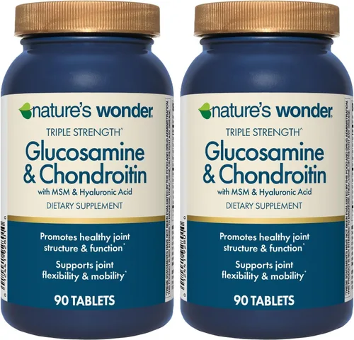 Nature's Wonder Glucosamina condroitina de triple fuerza con MSM y ácido hialurónico y boswellia para la salud de las articulaciones, apoya la