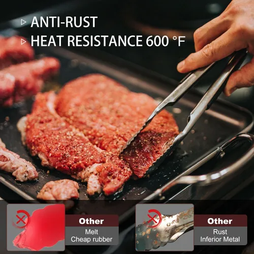 Miniatura 3 de Eddeas Pinzas de cocina – Pinzas de 9 y 12 pulgadas para cocinar, pinzas de metal de acero inoxidable de 600 grados resistentes al calor y mango