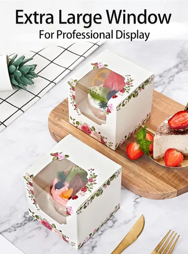 Miniatura 6 de Happyhiram Cajas para magdalenas, 12 unidades, rosas florales, mini caja de regalo individual para el día de la madre, hojas botánicas, recipientes