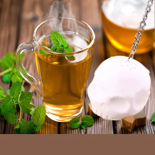 Miniatura 4 de Colador de té de calavera, colador de té, té de hojas sueltas más pronunciado, lindo infusor de té con forma de calavera blanca de simulación