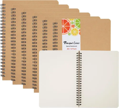 Miniatura 9 de Cuaderno de espiral a rayas, paquete de 6 cuadernos rayados para el trabajo y la escuela, diarios A5 a granel, tapa suave, diario de viaje