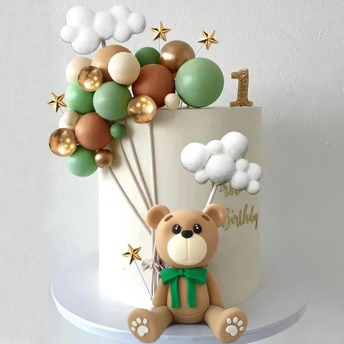 Miniatura 8 de Decoraciones para tartas de oso con bolas de pastel y estrellas y nubes, decoraciones para tartas para baby shower y cumpleaños para niño o niña