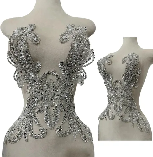 Accesorios de apliques de encaje de diamantes de imitación hechos a mano puros cuentas de costura a mano piedras parches para vestido de novia de