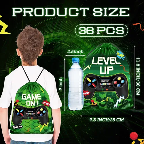 Miniatura 2 de Eccliy 20 piezas de bolsas de regalo para fiesta de videojuegos, bolsas de cordón de cumpleaños para jugadores, para niños, niños y niñas, 30 x 25