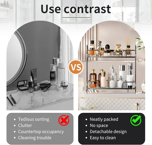 Miniatura 4 de Organizador de esquina de 2 niveles para encimera de baño, organizador cosmético para el cuidado de la piel, bandeja de perfume para encimera