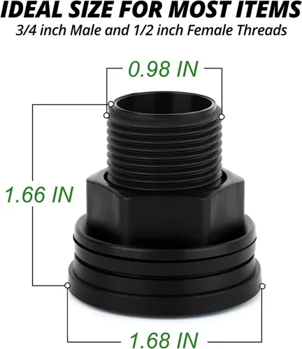 Miniatura 7 de Conectores de montaje de mamparo de PVC de 2 piezas, macho de 3/4 pulgadas, barril de lluvia para tanque de agua hembra de 1/2 pulgada, kit