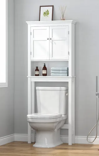 UTEX Gabinete de almacenamiento sobre el inodoro, organizador de baño sobre el inodoro con estantes ajustables, armario de almacenamiento sobre el