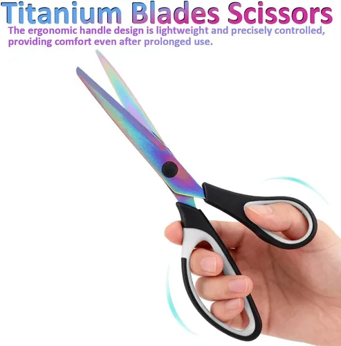 Miniatura 4 de Tijeras artesanales, paquete de 3 tijeras de costura afiladas, tijeras de cuchillas de titanio, asas de agarre cómodo adecuadas para oficina, hogar