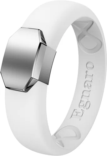 Miniatura 52 de Egnaro - Anillo de boda de silicona para mujer, diseño ergonómico y transpirable, ancho de 0.15 pulgadas, bandas de silicona flexibles con placa