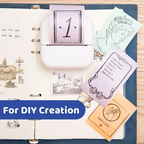 Miniatura 8 de Phomemo T02 - Juego de impresora con 3 rollos de impresora sin tinta de papel, mini impresora de calcomanías para impresora Bluetooth térmica