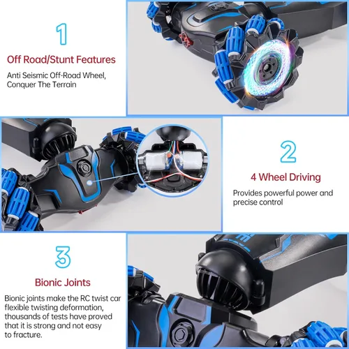 Miniatura 6 de 4WD Coche de Control Remoto con Sensor de Gesto, Giro de 360° de Doble Cara, con Luces y Música, Coche RC de Acrobacias con Giros para Niños de 6 a