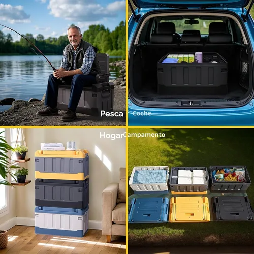 Miniatura 6 de Caja de almacenamiento plegable versátil para camping en coche, organizador de cajuela, contenedores resistentes con tapas, caja de almacenamiento