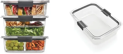 Rubbermaid Brilliance - Recipientes de almacenamiento de alimentos con tapas, herméticos, para almuerzo, preparación de comidas y sobras, juego de 3