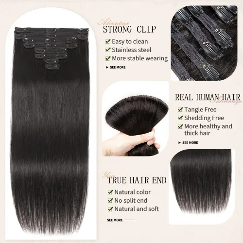 Miniatura 2 de Amethyst Extensiones de cabello humano real con broches, para mujeres negras, 4.23 oz, 100% sin procesar, cabello virgen brasileño de 26 pulgadas, 8