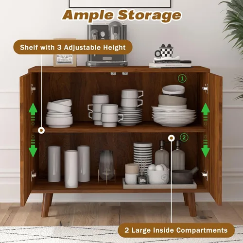Miniatura 4 de weselon Gabinete Accent con Líneas Talladas, Aparador Moderno con Estantes Ajustables, Gabinetes de Almacenamiento Decorativos para Dormitorio, Sala