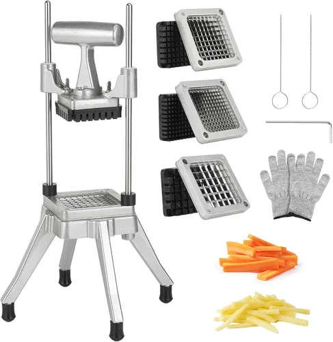 Miniatura 9 de Cortadora comercial de verduras y cortador de papas fritas de acero inoxidable - Incluye 3 tamaños de cuchillas (1/2", 3/8", 1/4") - Perfecto