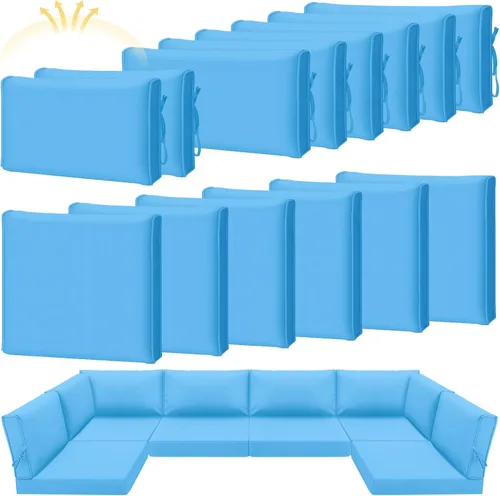 Miniatura 11 de Patelai 14 fundas impermeables para cojines de patio al aire libre, de 24 x 24 pulgadas, a prueba de rayos UV, fundas de asiento seccionales