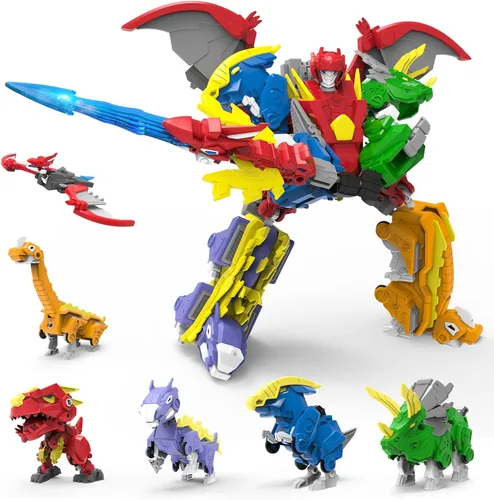 Juguetes de robot transformador de dinosaurios de 6 formas para niños de 6 años en adelante, 6 paquetes de figuras de acción transformadas STEM,