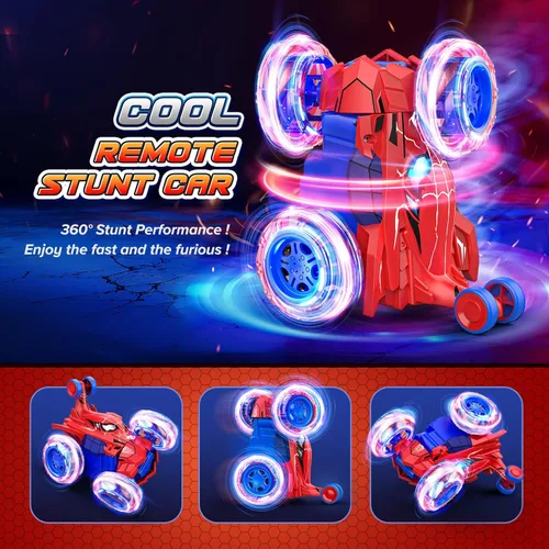 Miniatura 10 de Juguete de auto de control remoto de araña, juguetes de coches rc, auto de acrobacias recargable genial con giros de 360 grados ruedas 4WD con luz