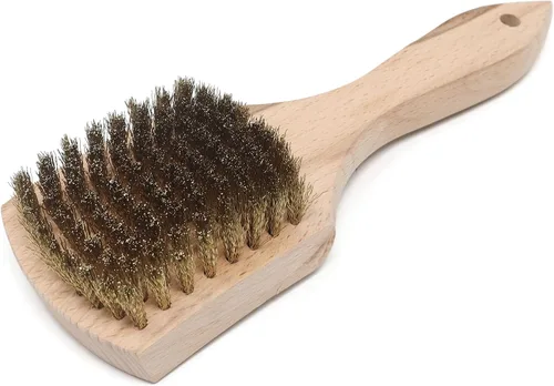 Cepillo de limpieza de alambre de latón para limpiar mango de madera dura de 9 pulgadas (fabricado en Estados Unidos)