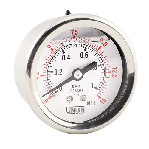 Miniatura 2 de Serie P251 Dial de 2 pulgadas, manómetro lleno de aceite con internos de latón, 0-15 PSI/kPa, ± 1.6% de precisión, 1/4 pulgadas NPT, montaje trasero