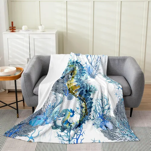 Miniatura 10 de Manta de tortuga, manta de tortuga marina verde de 40 x 50 pulgadas, manta Sherpa de reptil costero de dibujos animados para sofá, cama, manta