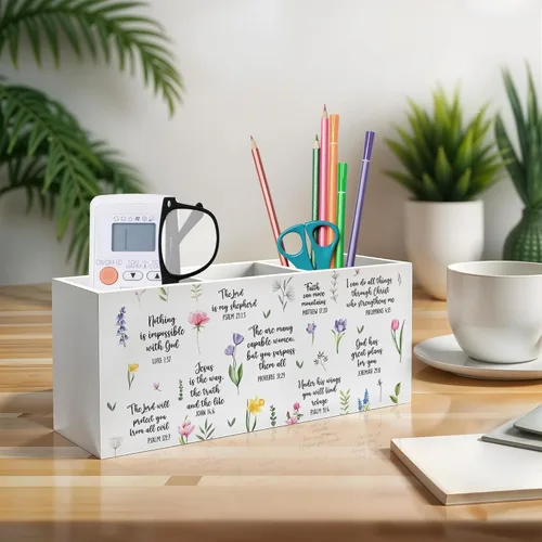 Miniatura 3 de Soporte Inspirador Floral para Bolígrafos y Lápices con Versículos Bíblicos, Decoración Cristiana para Oficina en Casa, Organizador de Bolígrafos