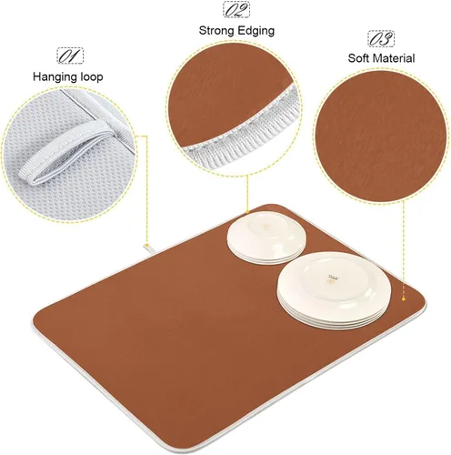 Miniatura 4 de Tapete de secado de platos grande de terracota Xl para platos, accesorios de cocina, mostrador de microfibra, escurridor de platos, resistente al