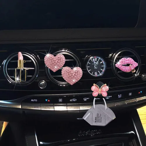 Miniatura 5 de Bling Heart 4 Piezas Clips de Ventilación de Labios Rosados + Gancho para Máscara de Mariposa