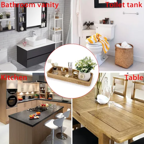 Miniatura 5 de Sumnacon Bandeja de Mimbre para Tocador de Baño de 16 Pulgadas - Bandeja Decorativa de Mimbre para Tanque de Inodoro para Toalla de Mano de Papel