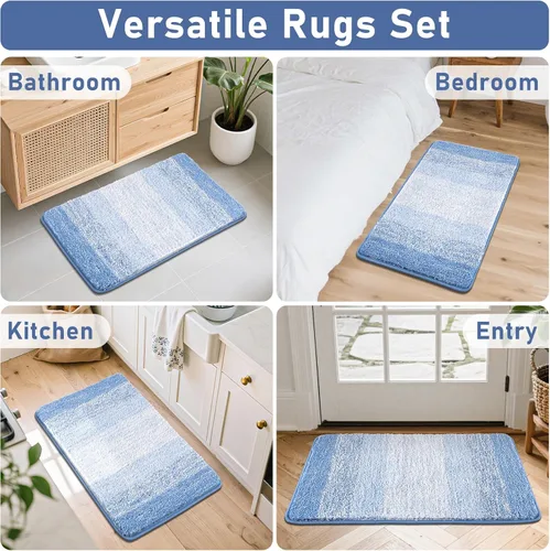 Miniatura 9 de Bsmathom Juego de 4 alfombras de baño, alfombras de baño de microfibra suave y absorbente con alfombra de contorno en forma de U para inodoro y Azul