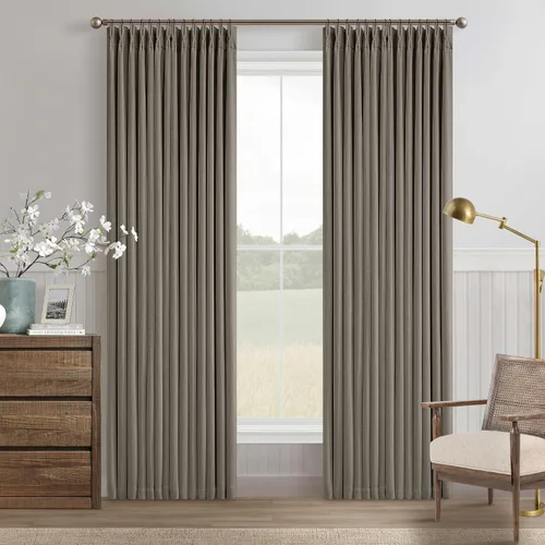 Miniatura 30 de Juego de 2 paneles de cortinas plisadas negras de 80 pulgadas para sala de estar, cortinas plisadas de lino con forro de 80 pulgadas de largo, 100%