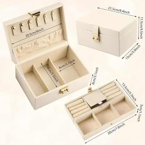 Miniatura 5 de CHFONG Joyero de 2 capas de piel sintética soporte de joyería portátil de viaje extraíble para collares aretes anillos pulseras joyeros organizador