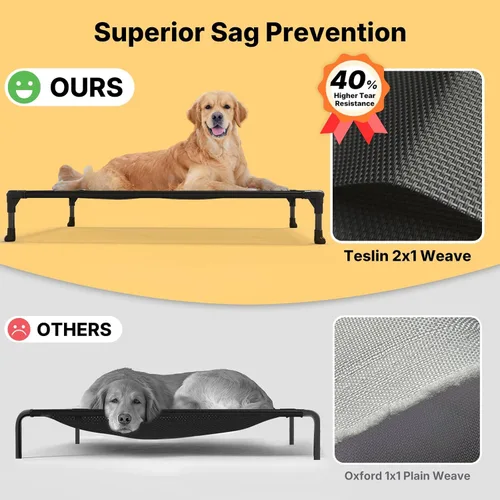 Miniatura 3 de Veehoo Outdoor Elevated Dog Bed for Large Dogs, Cooling Raised Dog Cot Off Ground Hammock Pet Beds with Breathable Mesh, No-Slip Feet, 50"x32