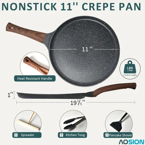 Miniatura 2 de AOSION Sartén antiadherente para crepas de 11 pulgadas, sartén para crepé de cerámica, sartén para tortillas para panqueques, tortillas, huevos